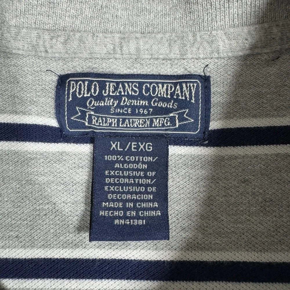 Polo Jeans Company Shirt Mens XL Gray US Flag‎ Blue White Short Sleeve Striped